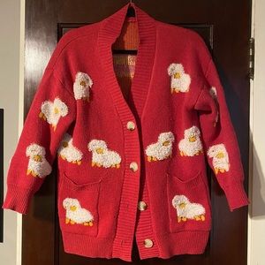 Pink cardigan with sheep embroidery🐑